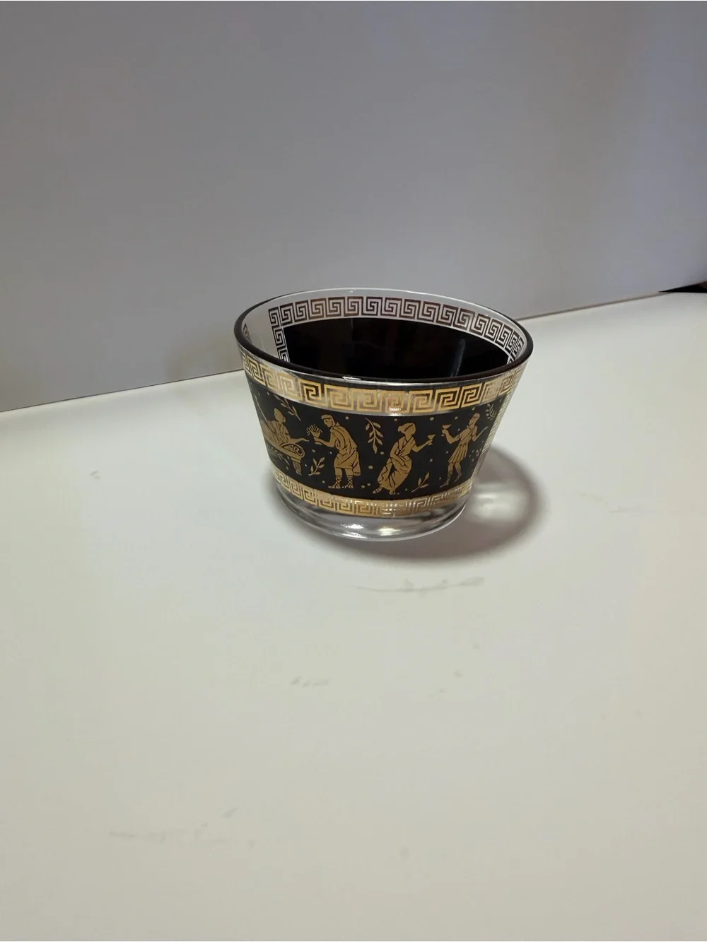 Black and Gold Decorative Glass Bowl - Classic Greek Motif